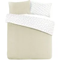 Padiro Bettwäsche-Set 3-teilig für 2 Personen - 240 x 240 cm + 60 x 70 cm - Extragroß XXL - Baumwollsatin - Beige - geometrisches Muster - Wendedesign