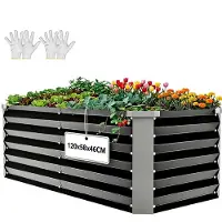 Merkloos Schwarzes Hochbeet aus verzinktem Stahl 120x58x46 cm wetterbeständig für Gemüse & Kräuter