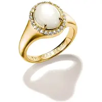 Thomas Sabo Fingerring "Fluid Elegance Cocktailring" Gr. 54, gold (gelbgoldfarben, kristallweiß, weiß), Fingerringe, Damen, 54, Metall, Fingerring, mit Zirkonia (synth.) - mit Perlmutt