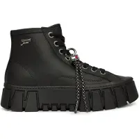 Tommy Hilfiger Logo Charm Platform Trainers With Leather, Weiblich, Erwachsener, Modische Sneakers, Schwarz, Leder, 1 Stück(e)