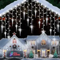 Lapamax 2 Stück LED Eiszapfen Lichterkette Eisregen Lichtervorhang Weihnachtsbeleuchtung 8 Modus für Außen Weihnachten Traufe Fenster Deko, Weiß