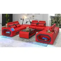 AEA Design Wohnlandschaft Großes Sofa XXL U-Form Ecksofa Ledersofa Rot LED