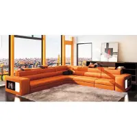 AEA Ledersofa Sofa Couch Ecksofa Sitz Polster Wohnlandschaft XXL Big Weiden Orange