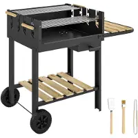 Outsunny Holzkohlegrill Grillwagen mit 4-fach höhenverstellbarer Grillrost