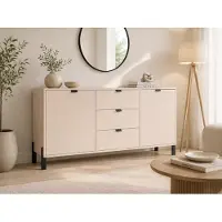 EURO-MOEBEL Kommode VERONA 2D3S Creme 2 Türen 3 Schubladen – Modernes Sideboard mit Stauraum, Anrichte, Wohnzimmerschrank, Flurkommode, Schlafzimmerkommode