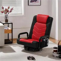 Yaheetech Bodenstuhl drehbarer Gaming-Stuhl mit verstellbarer Rückenlehne, klappbarer Bodensessel, Schwarz-Rot
