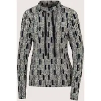 MADELEINE Langarmshirt "Shirt Sportives Grafikshirt mit Stehkragen", Damen, Gr. 40, blau (marine, kitt), Modern, gerade, hoch geschlossener Ausschnitt, Shirts Langarmshirt