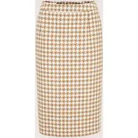 MADELEINE Bleistiftrock "Rock Bleistiftrock mit Hahnentrittmuster", Damen, Gr. 46, beige (wollweiß, caramel), Modern, slim fit, Röcke Bleistiftrock