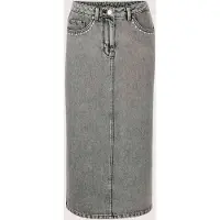 MADELEINE Maxirock "Rock Jeansrock mit verzierten Taschen", Damen, Gr. 42, grau, Modern, regular fit, Röcke Maxirock