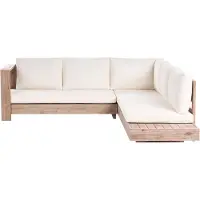 Beliani 5-Sitzer Lounge Set Hellbraun u. Cremeweiß es Akazienholz Abnehmbare Auflagen Modernes Design Garten Outdoor Ecksofa Rechtsseitg