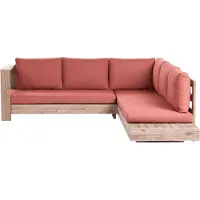 Beliani 5-Sitzer Lounge Set Hellbraun u. Rot es Akazienholz Abnehmbare Auflagen Modernes Design Garten Outdoor Ecksofa Rechtsseitg