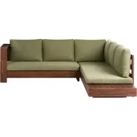 Beliani 5-Sitzer Lounge Set Dunkelbraun u. Grün es Akazienholz Abnehmbare Auflagen Modernes Design Garten Outdoor Ecksofa Rechtsseitg