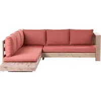 Beliani 5-Sitzer Lounge Set Hellbraun u. Rot es Akazienholz Abnehmbare Auflagen Modernes Design Garten Outdoor Ecksofa Linksseitg