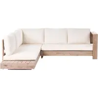 Beliani 5-Sitzer Lounge Set Hellbraun u. Cremeweiß es Akazienholz Abnehmbare Auflagen Modernes Design Garten Outdoor Ecksofa Linksseitg