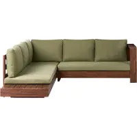 Beliani 5-Sitzer Lounge Set Dunkelbraun u. Grün es Akazienholz Abnehmbare Auflagen Modernes Design Garten Outdoor Ecksofa Linksseitg