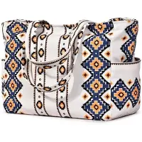 Unyqoos Ibenzoa Strandtasche für Damen XXL – 52 x 22 x 33 cm, 40 L, wasserabweisendes Polyester, meerblau gestreift, großer Reißverschluss & Außentaschen