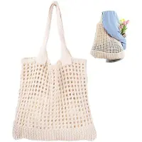 Unyqoos Ibenzoa Gehäkelte Strandtasche für Damen – Polyester, 40 x 35 x 36 cm, große Kapazität, Netz‑Dekor, faltbar, Griffhöhe 24 cm
