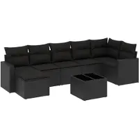 vidaXL 8-tlg. Garten-Sofagarnitur mit Kissen Schwarz Poly Rattan