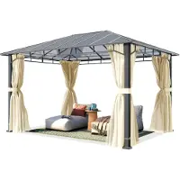 TOOLPORT 3x4m Hardtop Gartenpavillon, inkl. 4 Seitenteile, champagnerfarben - (300678)