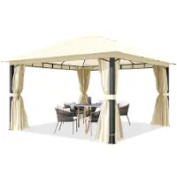 TOOLPORT Gartenpavillon 4x4 m ca. 220g/m² Dachplane Pavillon mit 4 Seitenteilen und 4 Moskitonetzen - champagner