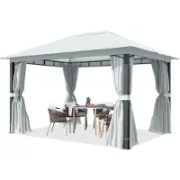 TOOLPORT Gartenpavillon 3x4 m ca. 220g/m² Dachplane Pavillon mit 4 Seitenteilen und 4 Moskitonetzen - grau