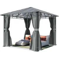 TOOLPORT Gartenpavillon 3x3 m Alu-Rahmen, Polycarbonat Dach ca. 8mm, grau - mit Seitenteilen und Moskitonetzen