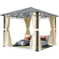 TOOLPORT 3x3m Hardtop Gartenpavillon, inkl. 4 Seitenteile, champagnerfarben - (300680)