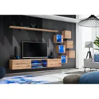 AEA Braun Wohnwand Wohnzimmermöbel Wand Schrank Luxus Set Holzmöbel