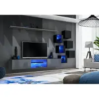 AEA Set Modern Grau Einrichtung Wohnwand TV-Ständer Sideboard Holzmöbel Wandschrank