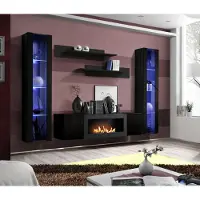AEA Komplett Set 5tlg Luxus Wohnwand Schwarz Designer Hänge Vitrine Holz Möbel