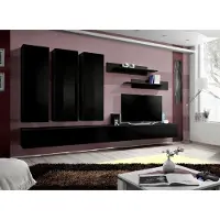 AEA Komplett Set 7 tlg Schwarz Wohnwand Wandschrank Holzmöbel Luxus Möbel