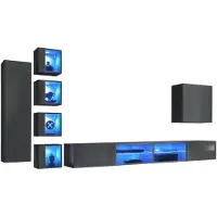 AEA Wohnwand Luxus 3x Wandschrank Möbel Einrichtung Wohnzimmermöbel Schwarz Regale