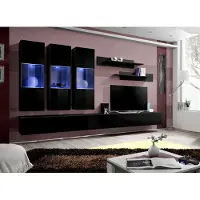 AEA Set 7 tlg Wohnwand Holzmöbel 2x TV Ständer Moderne Wand Regale Schwarz
