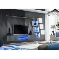 AEA Luxus Designer Wohnwand Möbel Grau Wand Regal Wandschrank Einrichtung Garnitur