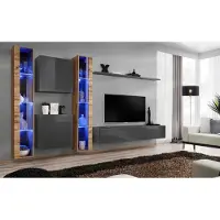 Xl Moebel Gmbh Luxus Komplett Set 6tlg Wohnwand Grau TV-Ständer Wandschrank Sideboard Modern