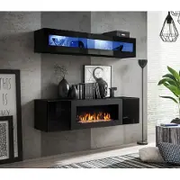 Xl Moebel Gmbh Wohnwand Set 2tlg. Wohnzimmer Sideboard mit Kamin Holz Wandschrank Hochglanz