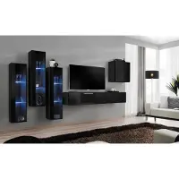 Xl Moebel Gmbh Schwarz Wohnwand Wohnzimmer Set Vitrine Schrank Wandregal 5tlg. Einrichtung