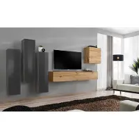 AEA Modern Wohnwände Set 5tlg Wohnzimmer Grau Holz Möbel Schrank TV-Ständer