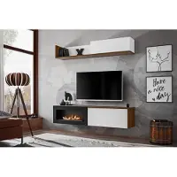 Xl Moebel Gmbh Wohnzimmer TV Ständer mit Kamin Wohnwand Wandregal Holz Möbel