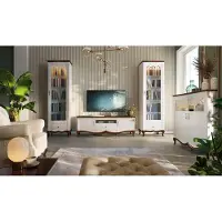 Xl Moebel Gmbh Komplett Wohnzimmer TV-Lowboard mit 2x Vitrine Holzmöbel Wohnwand 3tlg Set