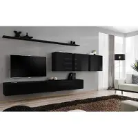 AEA Schwarz Wohnwand Wohnzimmermöbel Modern Designer Sideboard Wandschrank Designer