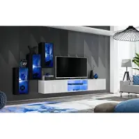 AEA Wohnwand Schwarz 3x Wandschrank Einrichtung TV-Ständer Modern Set