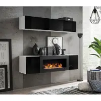Xl Moebel Gmbh Wohnwand Schwarz Hänge Sideboard Schrank Kommode 2tlg mit Kamin Hochglanz
