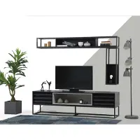 AEA Wohnwand RTV Lowboard Regale TV Ständer Set Holz Modern Schwarz Design