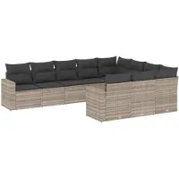 vidaXL 10-tlg. Garten-Sofagarnitur mit Kissen Hellgrau Poly Rattan