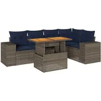 vidaXL 6-tlg. Garten-Sofagarnitur mit Kissen Grau Poly Rattan