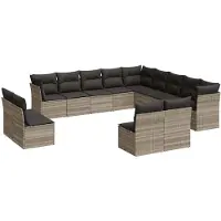 vidaXL 13-tlg. Garten-Sofagarnitur mit Kissen Hellgrau Poly Rattan