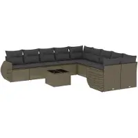 vidaXL 11-tlg. Garten-Sofagarnitur mit Kissen Hellgrau Poly Rattan
