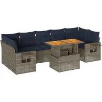 vidaXL 8-tlg. Garten-Sofagarnitur mit Kissen Grau Poly Rattan