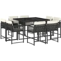 vidaXL 9-tlg. Garten-Essgruppe mit Kissen Schwarz Poly Rattan